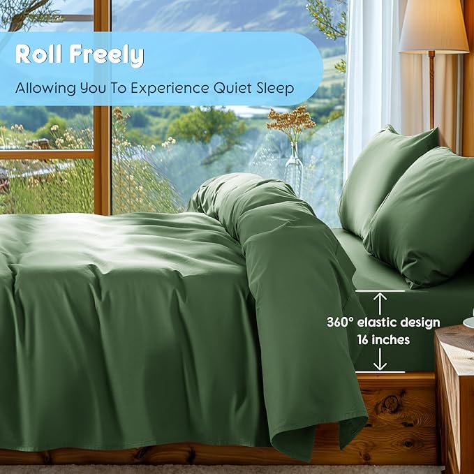 SONORO KATE 100% Egyptian Cotton Sheets Set - 1000 High Thread Count, Luxury 5-Star Hotel Sateen Bed Sheets, Soft, Breathable Long Staple Sheets, Fit up to 16" - 4 PC (Olive Green,King)