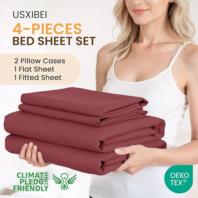 King Size 4 Piece Sheet Set - Comfy Breathable & Cooling Bed Sheets Set, Soft and Wrinkle Free, Deep Pockets, Easy & Secure Fit, Hotel Luxury Bedding for Women, Men - Oeko-Tex - Burgundy