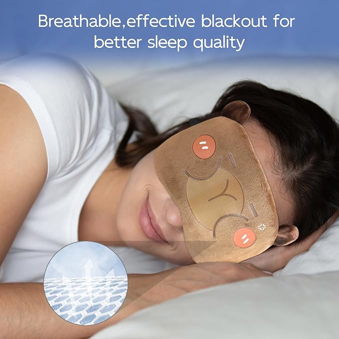 Cute Animal Sleeping Mask Sleep Mask, Funny Capybara Eye Masks for Travel Nap Sleeping Blindfold Eye Cover Eyeshade for Adult Teens Men Women - Angry Capybara, Brown