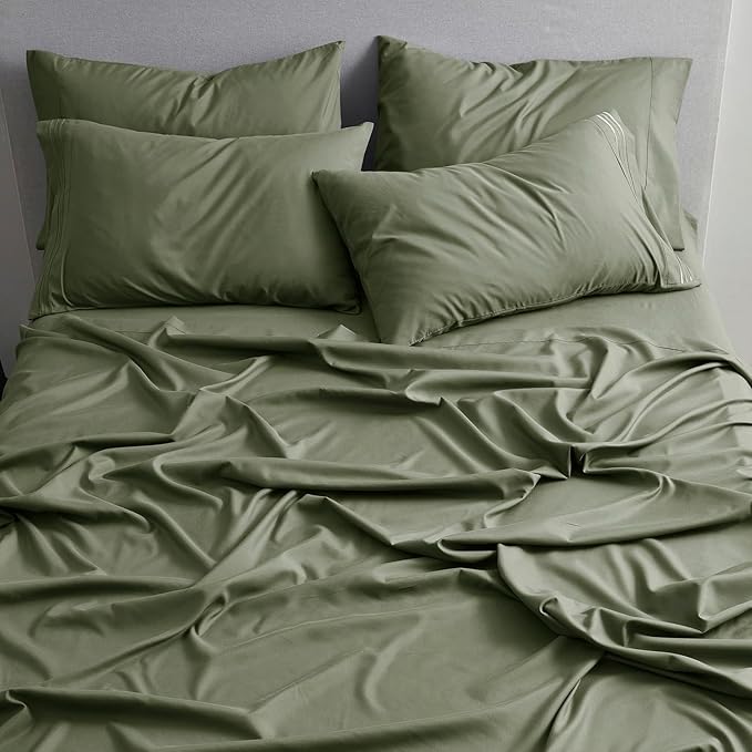 Clara Clark Queen Sheets - Hotel Luxury 6 Piece Bed Sheets for Queen Size Bed - Soft Bedding Sheets & Pillowcases, Fits Mattress up to 16 inch deep. Queen, Olive Green
