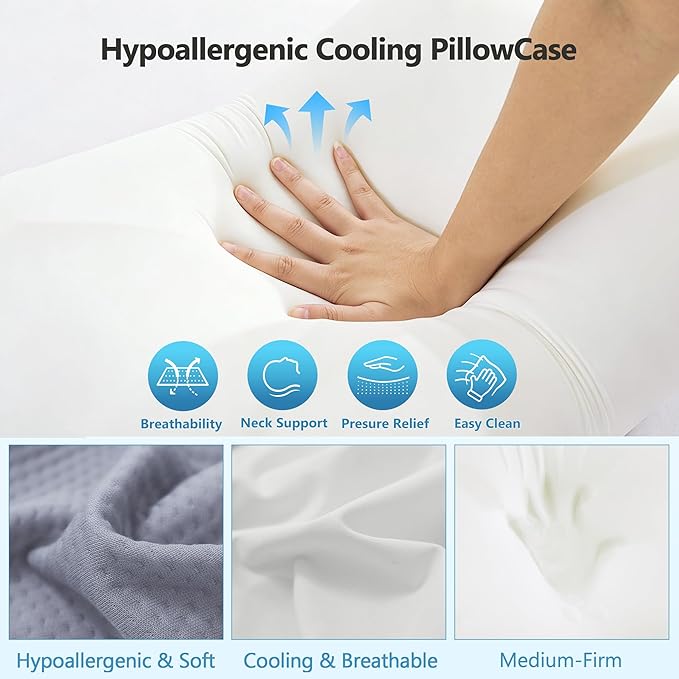 Cervical Pillow for Neck Pain Relief, 5.5"/4.3" Dual Loft Queen Size Memory Foam Pillow for Side, Back Sleepers with Broad Shoulders, Orthopedic Contour with Cooling Cover, Medium Firm, White