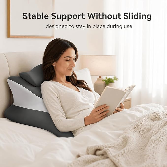 Ergonomic 27° Memory Foam Wedge Pillow for Bed, Multi-Position Support Pillow for Back, Neck & Legs, Positioning Pillow for Reading, Sitting Up & Relaxing, Gray