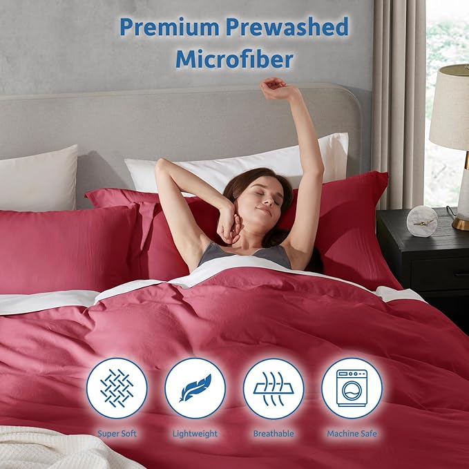 Nestl Burgundy Red Duvet Cover Full Size - Soft Double Brushed Full Size Duvet Cover Set, 3 Piece, with Zipper Closure, 1 Duvet Cover 80x90 inches and 2 Pillow Shams