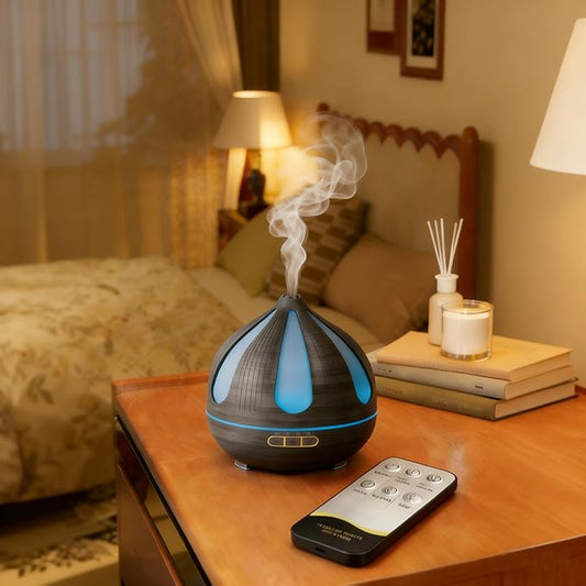 500ml Aroma Diffiser, Remote and Auto Shut-Off Essential Oil Diffuser for Bedroom, Yoga, Office and Home (Dark Brown)