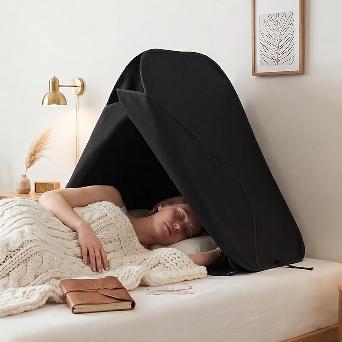 MABOZOO Portable Blackout Bed Tent for Sleeping, Privacy Sleep Cover with 2-Layer Light Blocking, Foldable Frame (33.9" L × 24.8" W × 29.5" H), Perfect for Nightshift, Dorms, Travel & Naps