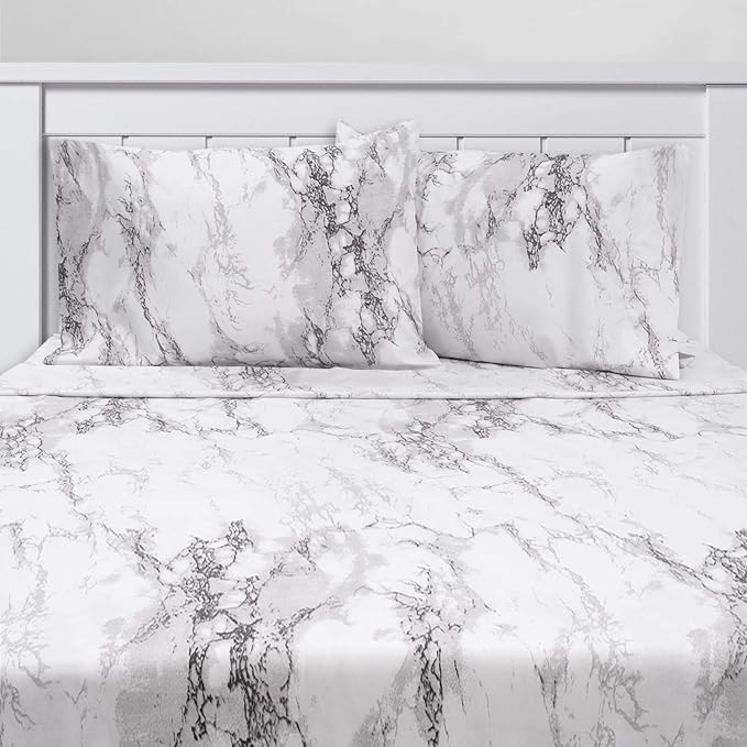 1500 Supreme Collection Extra Soft Marble Print 4-Piece Sheet Set- Luxury Bed Sheets Set with Deep Pocket Wrinkle Free Bedding, Queen Size