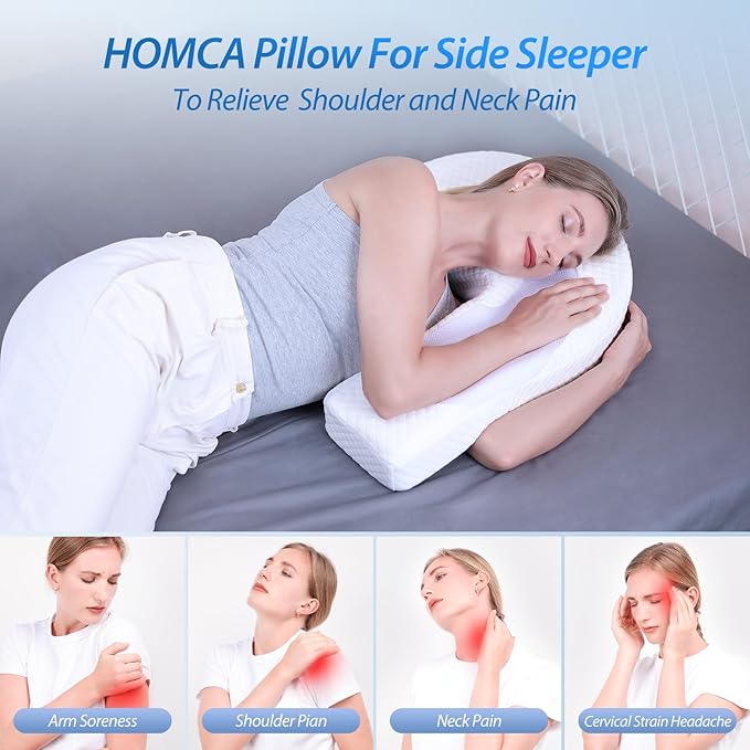 HOMCA Side Sleeper Pillows for Adults, Memory Foam U Shaped Pillows for Neck Pain Relief with Firm Support for Cervical Alignment, Cervical Neck Pillow for Side Sleepers (Upgraded Version)