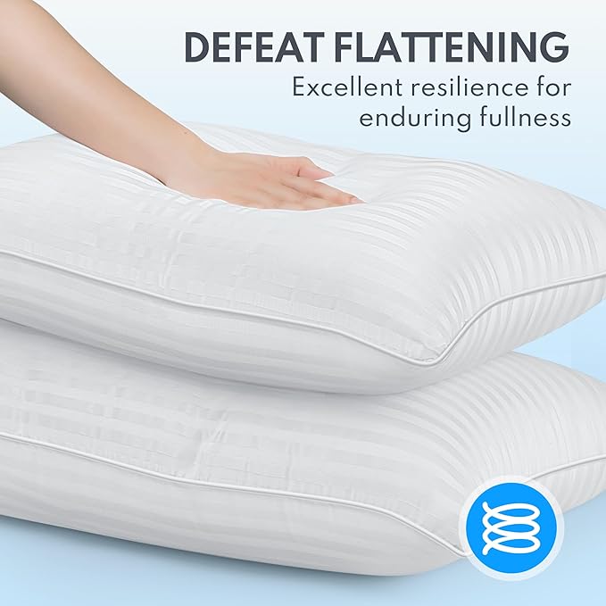 Queen Size Bed Pillows - Breathable Down Alternative Pillows Set of 2 for Side, Back, and Stomach Sleepers Fluffy Cooling Hotel Quality Soft Microfiber Fill Premium Skin-Friendly