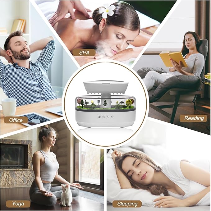 250ML Raindrop Humidifier & Essential Oil Diffuser, Cloud-Shaped Ultrasonic Humidifier with Soothing Rain Sounds, 7-Color LED Mood Light, Auto Shut-Off, Perfect for Bedroom, Office, Yoga & Relaxation