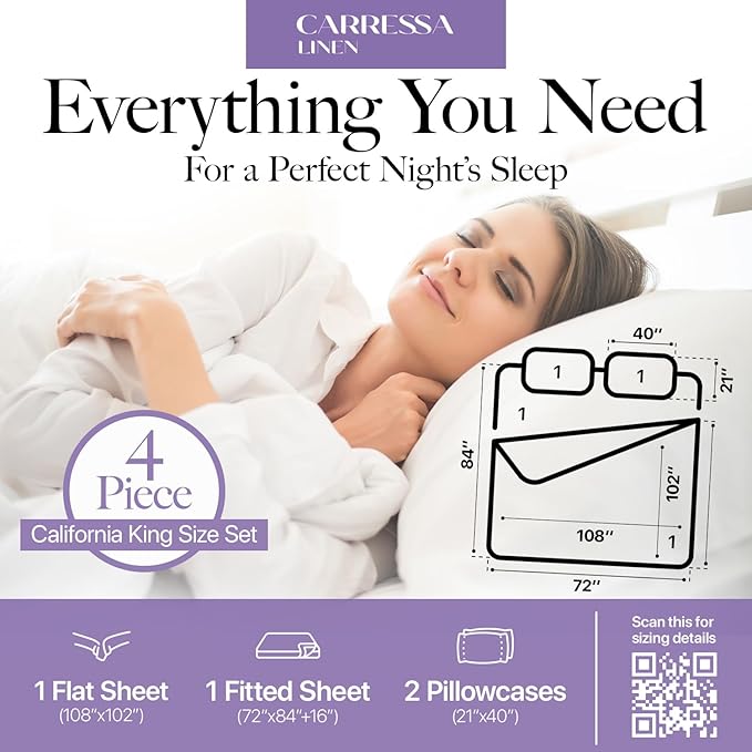 Carressa Linen Luxury Egyptian Cotton California King Stripe Sheet Set - 600 Series Hydrangeas Collection Long Staple (4 PC, Dark Grey), Cal King Upto 18 in Deep Pocket, Soft Cooling Sateen Sheets