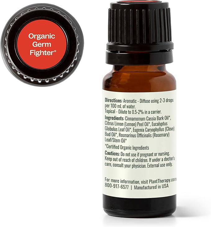 Plant Therapy Organic Fighter Essential Oil Blend 100% Pure, Undiluted, Therapeutic Grade 10 mL (1/3 oz)