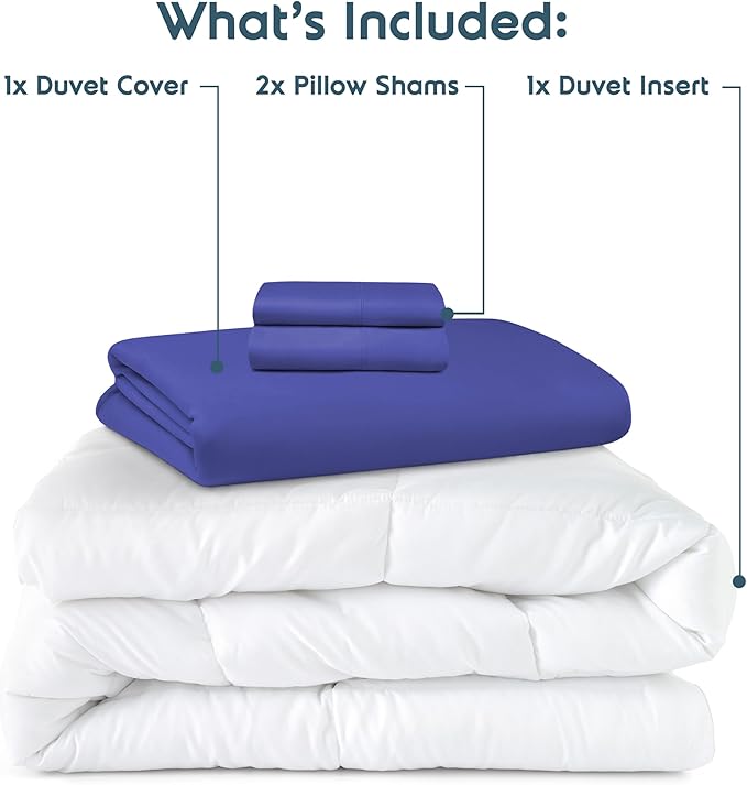 Nestl Queen Duvet Cover Set with Comforter Insert - Royal Blue 4 Piece 90x90 Duvet Cover & 2 Pillow Shams with White Quilted Down Alternative Comforter, Ultra Soft, All Season