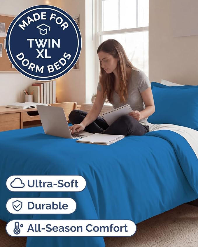 Duvet Cover Twin/Twin XL Size Set - Extra Soft Twin/Twin XL Duvet Cover 68" x 90" with 1 Pillow Sham - Hotel Luxury, Easy Care, Fade Free w/ Zipper Closures & Ties - Comfy & Breathable (Royal Blue)