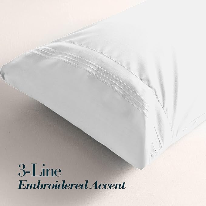 Mocassi 1-Piece Premium Body Pillowcase 1800 Series Hotel Quality Microfiber - Soft and Breathable with 3-Line Embroidery Wrinkle and Stain Resistant, Easy Care, 21" x 54", White
