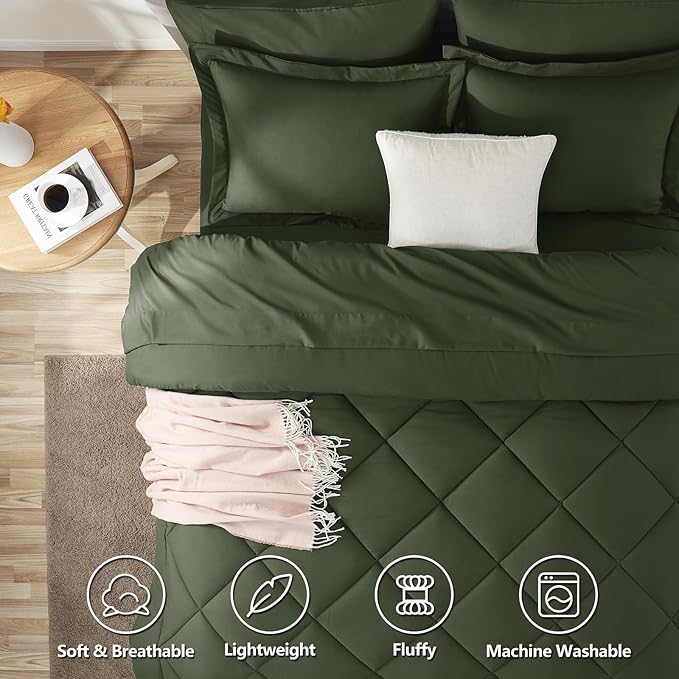 CozyLux Full Size Comforter Sets Dark Green - 7 Pieces Bed in a Bag Full, Luxury Soft Bed Set for All Seasons, Bedding Set with Down Alternative Comforter, Sheets, Pillowcases & Shams