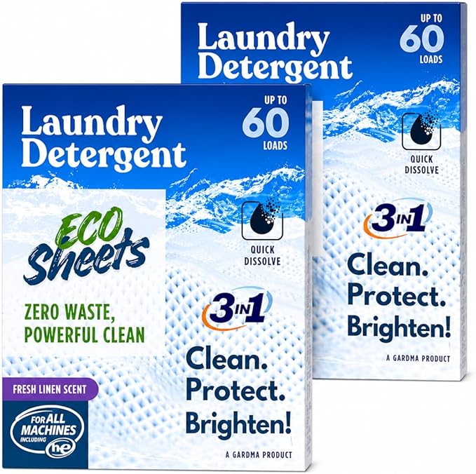 Laundry Detergent Sheets – 120 Eco Laundry Sheets Detergent, Travel Laundry Soap Sheets, Washer Sheets Detergent, Ultra Concentrated, Plastic-Free, Fresh Clean, 120 Sheets