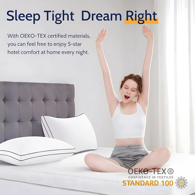 ROUMEA Pillows Standard Size Set of 2, Bed Pillows for Sleeping 2 Pack, Luxury Hotel Quality, Supportive Standard Pillows with Soft Down Alternative for Back Stomach Side Sleepers, Machine Washable