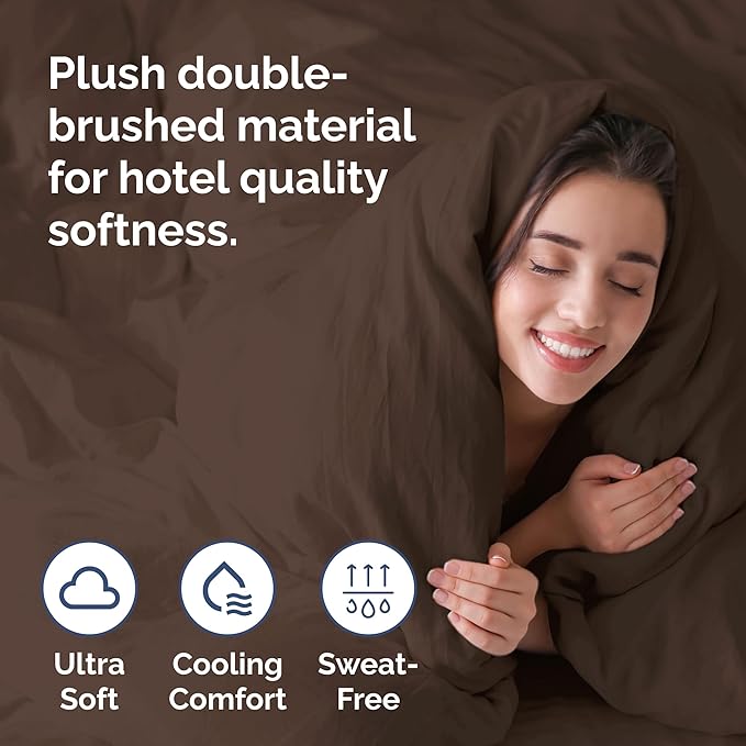 Duvet Cover King Size Set - Extra Soft King Duvet Cover 104" x 90" with 2 Pillow Shams - Hotel Luxury, Easy Care and Fade Free w/ Zipper Closures & Ties - All Season, Comfy, Cozy & Breathable (Brown)