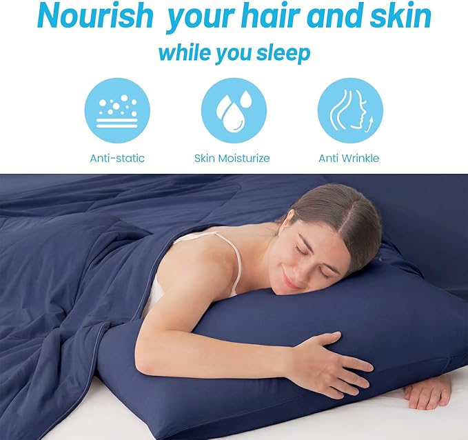 Cozy Bliss Cooling Pillow Cases for Hot Sleepers, Q-Max>0.45, Queen Size Set of 2, Soft & Silky Pillow Covers with Envelope Closure,Gift, Dark Blue, 20x30 Inches
