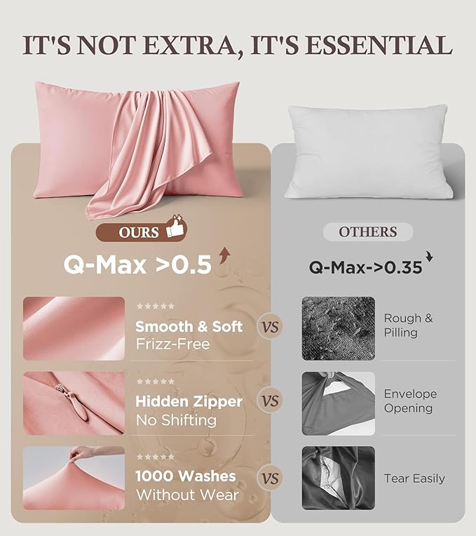Instant Chill Cooling Pillowcase for Hot Sleepers, 2% HA Infused Pillowcase Hydrates Skin & Hair, Reduces Wrinkles & Frizz, Softer Than Silk Pillow Cases, Pillow Covers King (Coral Pink, 1 Pack)