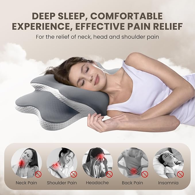 A-Pce Cervical Neck Pillow for Neck and Shoulder, Odorless Memory Foam Pillow with Soft Silk Cover, Ergonomic Orthopedic Neck Support Pillow