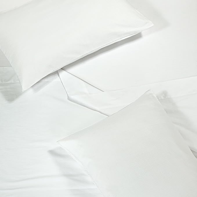 ROYALE LINENS 300 Thread Count 100% Long Staple Combed Cotton Stripe Sheet Set - 4 Piece King Bed Sheets - 1 Fitted, 1 Flat & 2 Pillow Cases - Soft Cool & Crisp Sheet Set (King, Narrow Stripe White)