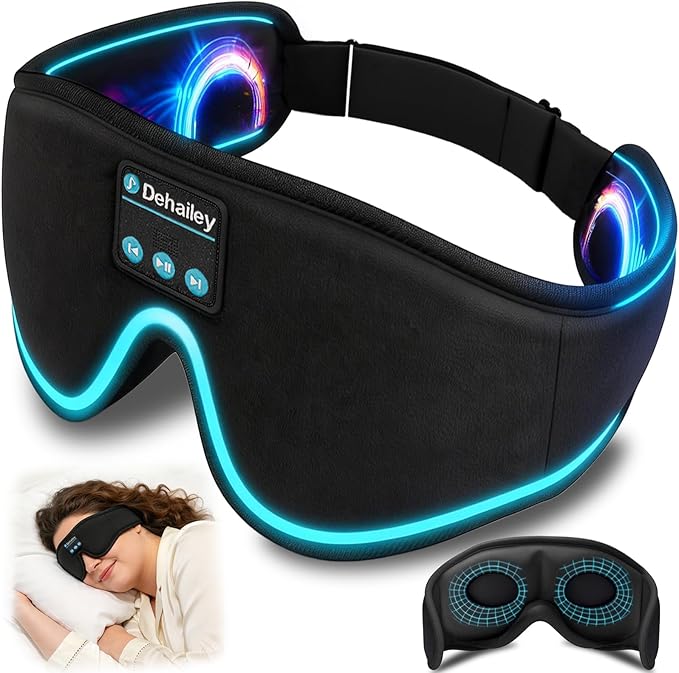 Sleep Mask with Bluetooth Headphones, 100% Light Blocking Sleep Headphones for Side Sleepers Men Women, Eye Mask with Thin Stereo Speakers, Soft Eye Cover for Travel Gift (Plus Size)
