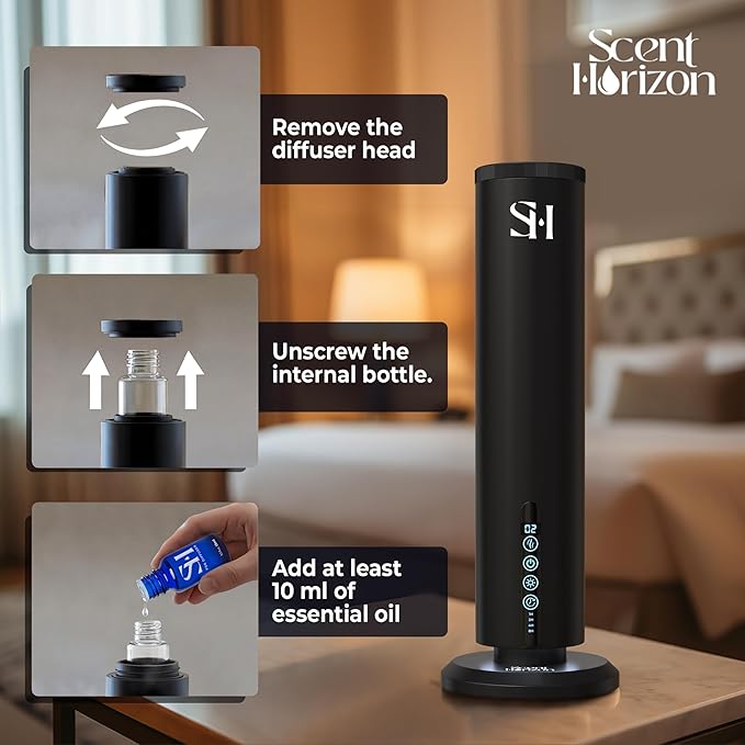 Hotel Waterless Scent Diffuser, Tower Design Upgrade 2026 | Rechargeable Battery Cold Air Oil Diffuser for Large Homes, Offices, Hotels & Spas (1200 Sq.Ft) | Includes 3 x 50ml Premium Fragrance Oils