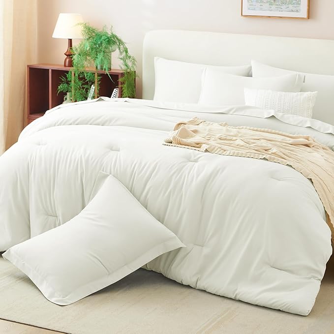 CozyLux Full Size Comforter Sets Ivory, 7 Pieces Bed in a Bag Full Comforter Set with Sheets, Luxury Soft Bedding Set with Down Alternative Comforter, Fitted Sheet, Flat Sheet, Pillowcases & Shams