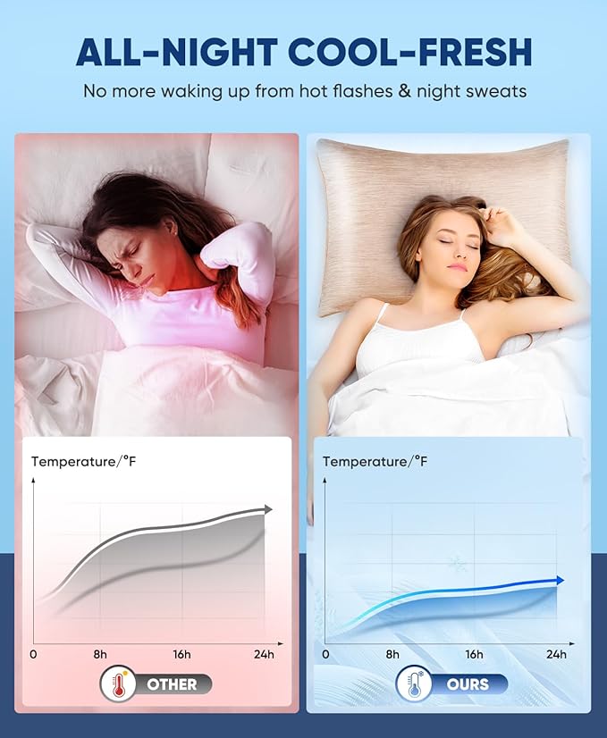 LUXEAR 2 Pack Cooling Pillow Cases King Size, Arc-Chill Q-Max > 0.5 for Hot Sleepers, Hair & Skin Friendly, Double-Sided, Machine Washable, Hidden Zipper, Gifts for Women Men, Beige