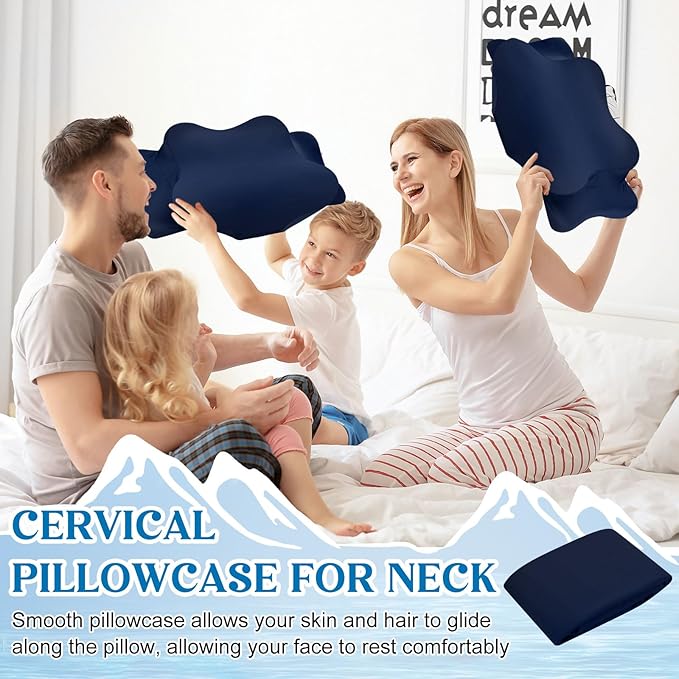 Hahafelt Cooling Cervical Pillowcase Cover with Envelope Closure (Only Pillow Case) Ergonomic Neck Pillowcase Smooth Soft Cool Pillow Cover for Side Back Stomach Sleepers(Dark Blue,Standard Size)