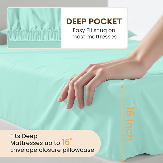 Queen Size 4 Piece Bed Sheet Set - Premium Breathable & Cooling Sheets - Ultra Imitation Cotton - Hotel Luxury Bed Sheets Deep Pocket up to 15"- Wrinkle, Fade, Stain Resistant (Spa Blue, Queen)