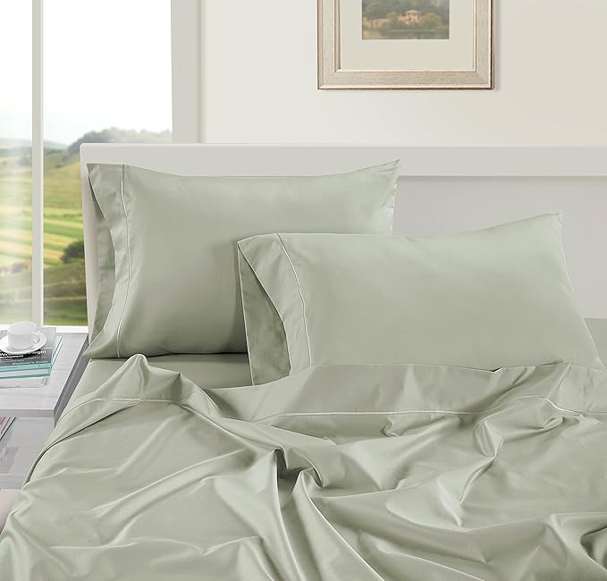 LANE LINEN Pillows Standard Size Set of 2 Soft 100% Egyptian Cotton Sateen Cool & Smooth Pillowcases Queen - Mineral
