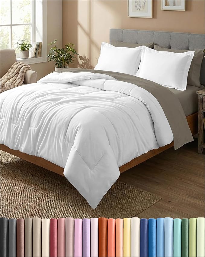 King Comforter Set - 3 Piece Bed Set for All Seasons - 1 Soft Quilted Comforter with Corner Tabs & 2 Pillow Shams - Comfy, Cozy & Breathable - Premium Down Duvet Insert - Oeko-TEX - King Size, White