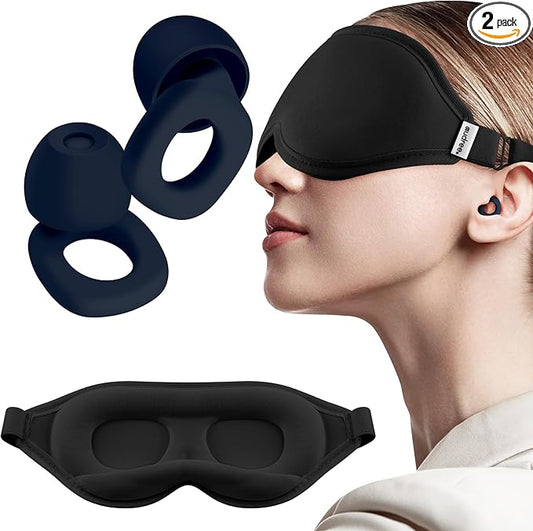 Audree Ear Plugs and Eye Mask for Sleeping - Noise Reduction Earplugs with Reusable Soft Silicone | 100% Light Blocking Sleep Mask for Light Sleeper, Noise Sensitivity Situation, Blue + Black