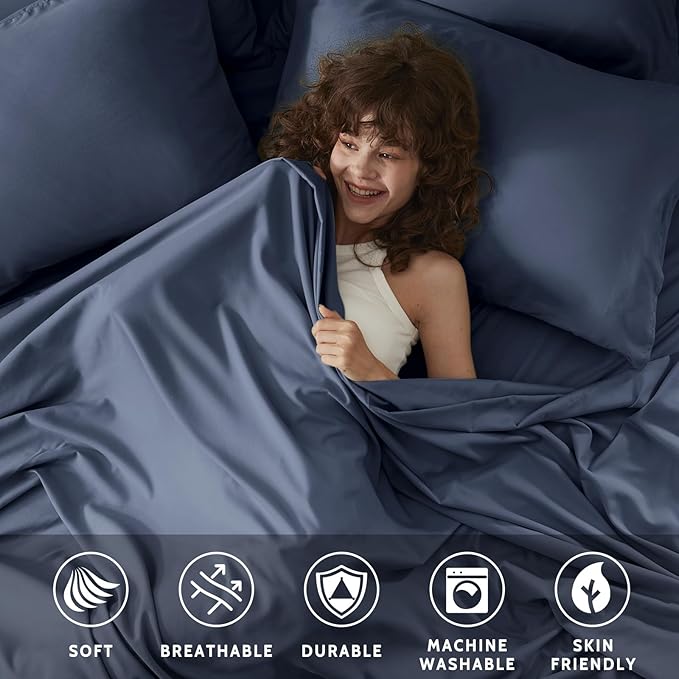 Full Size Bed Sheets - 6 Piece Soft Microfiber and Wrinkle Free Sheets - Easy Care, Extra Soft, Cooling Sheets - 1 Deep Pocket Fitted Sheet 1 Flat Sheet and 4 Pillowcases (Full Navy Blue)