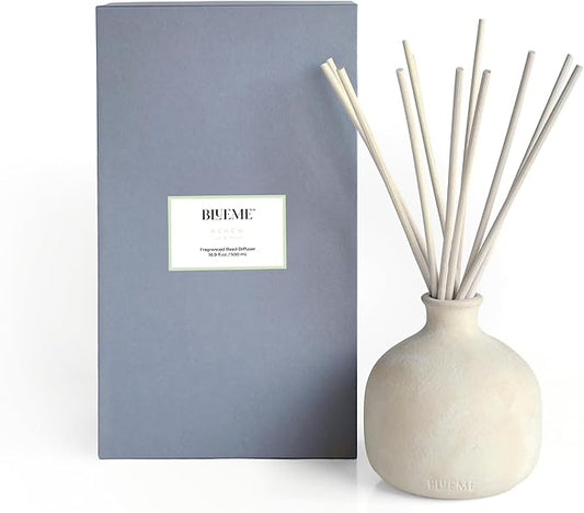 Blueme Renew Diffuser | Ivy & Rose | 16.91 Fl Oz - Refillable Wellness Diffuser, Contains Essential Oil, Sustainable, Hand Finished, Premium, Luxury Ceramic, Natural Rattan Reeds | Large
