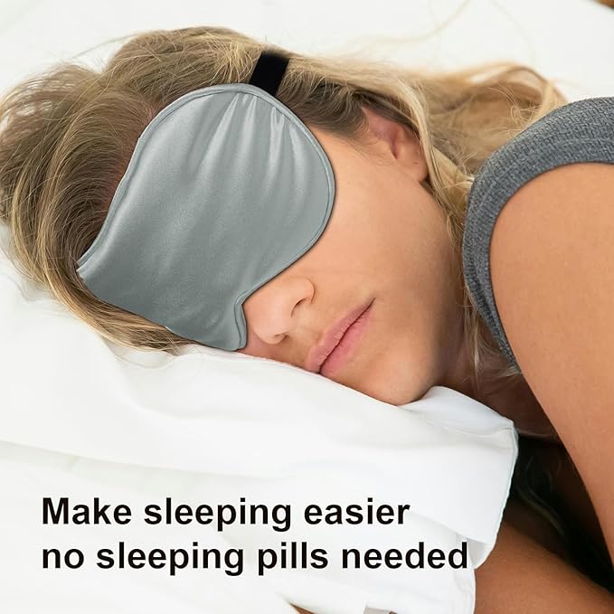 Silk Sleep Mask, Black, Adjustable Strap for Light Blocking, Travel Rest, Puffy Eyes Relief, Single Pack (Grey)