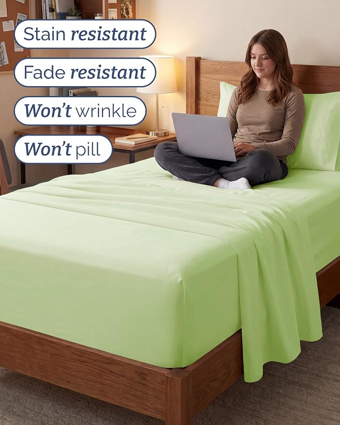 Extra Deep Twin XL Sheet Set - 3 Piece Breathable & Cooling Bed Sheets - Easily Fits 18 to 24 inch Mattress - Soft, Wrinkle & Fade Free w/ Extra Deep Pockets - Hotel Luxury Bedding - Light Sage Green
