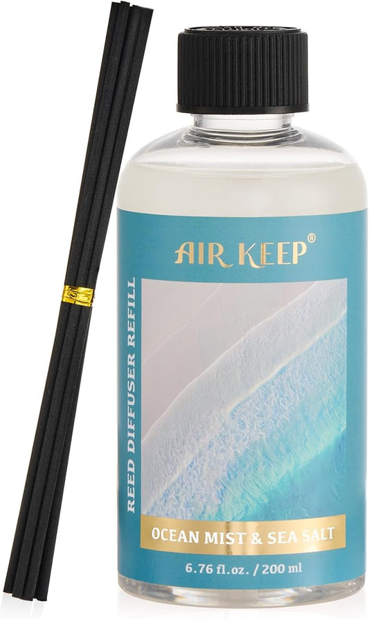 Airkeep Reed Diffuser Oil Refill with Diffuser Sticks, 6.76 Fl Oz(200ml) Ocean Mist&Sea Salt Scented Oils, Aroma Therapy, Home Fragrance & Air Freshener, Office Décor, Decoration