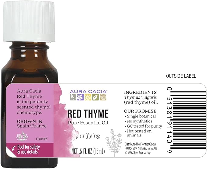 Aura Cacia Red Thyme Essential Oil, GC/MS Tested for Purity | 0.5 Fl Oz (Pack of 1)