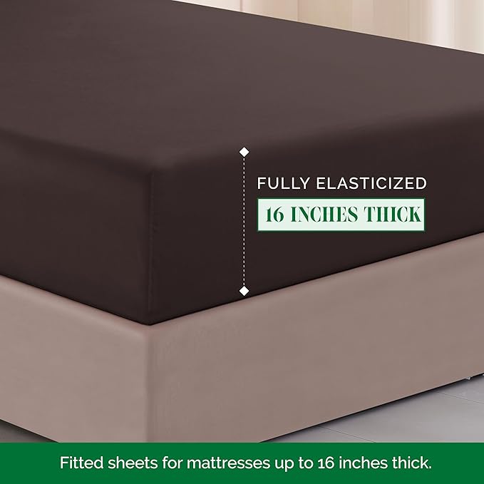 Elegant Comfort Luxurious 1500 Premium Hotel Quality Microfiber Three Line Embroidered Softest 4-Piece Bed Sheet Set, Wrinkle and Fade Resistant, Twin/Twin XL, Chocolate Brown