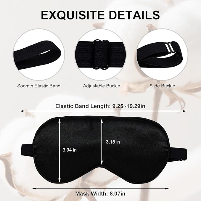 Silk Sleep Mask, Black, Adjustable Strap for Light Blocking, Travel Rest, Puffy Eyes Relief, Single Pack (Black)