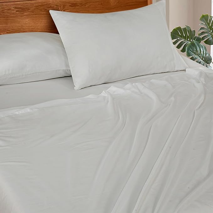 ROYALE LINENS 300 Thread Count 100% Long Staple Combed Cotton Sheet Set - 4 Piece King Bed Sheets - 1 Fitted, 1 Flat & 2 Pillow Cases - Soft Cool & Crisp Sheet Set (King, Dove)
