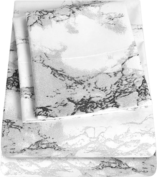1500 Supreme Collection Extra Soft Marble Print Sheet Set- Luxury Bed Sheets Set with Deep Pocket Wrinkle Free Bedding, Twin Size