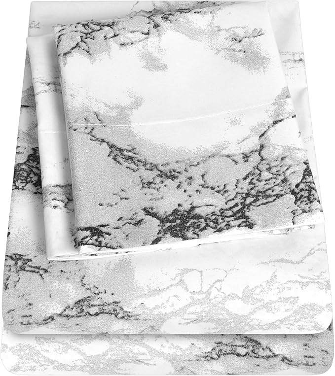 1500 Supreme Collection Extra Soft Marble Print 4-Piece Sheet Set- Luxury Bed Sheets Set with Deep Pocket Wrinkle Free Bedding, California King Size