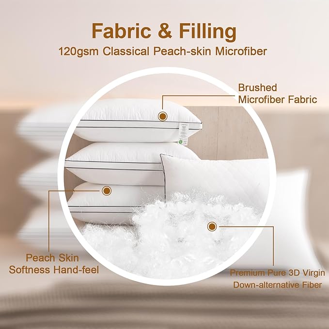 pillows Reversible Standard Size Set of 4, Firm on One Side, Soft on the Other, Luxury Hotel Quality 3D Microfiber for Side, Back & Stomach Sleepers, Breathable Cover to Reduce Neck Pain 20x26