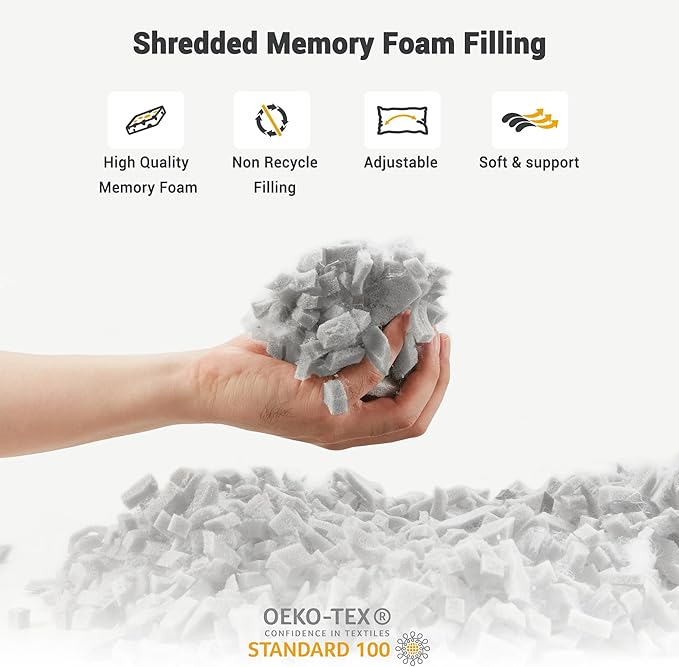WOLKI King Size Pillows Set of 2 Shredded Memory Foam Pillows 2 Pack, Adjustable Firm Pillow for Side Sleepers, Back, Stomach, Hot Sleepers (20x36)