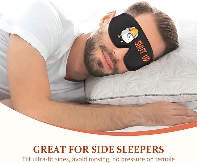 Funny 3D Zero Pressure Sleep Eye Mask for Men Women Side Sleeper, Adjustable Blackout Soft Breathable Eye Masks for Travel Nap Night Sleep, Humorous Gift Stocking Stuffers (Shut UP)