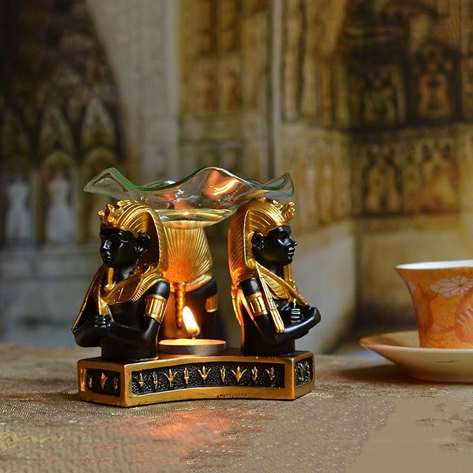 Glass Essential Oil Diffuser, 80ML Small Glass Reservoir Diffuser with Resin Statue Base for Home Office Bedroom Gift (Pharaoh-1)